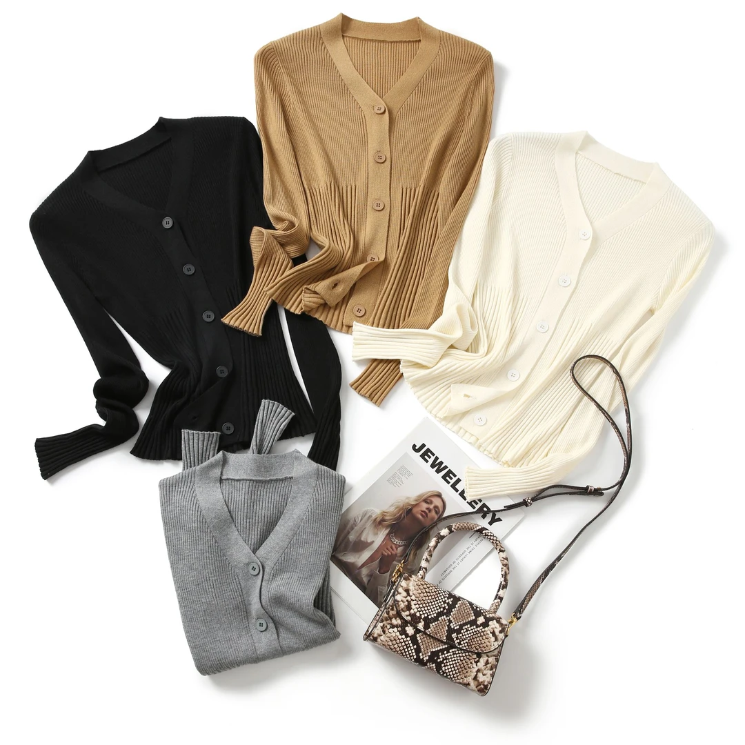 秋季新款针织开衫女短款纯色百搭气质修身毛衫