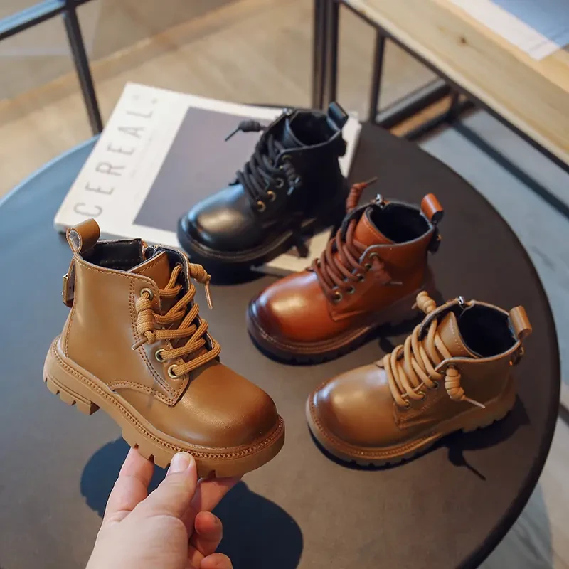 儿童靴子3-10岁冬季新款男童短靴皮靴英伦风二棉加绒女童马丁靴潮