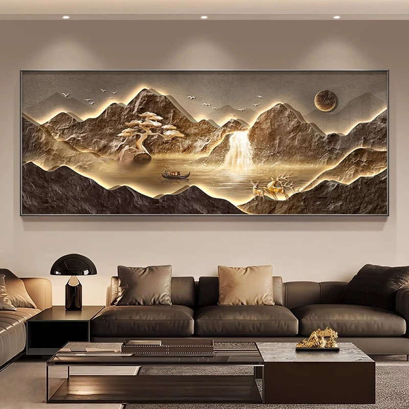 聚宝盆客厅装饰画山水画背有靠山图沙发背景墙挂画轻奢高级感壁画