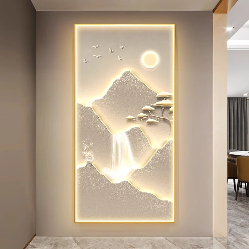 入户带灯金山玄关装饰画现代轻奢高级感山水画入户走廊过道挂画