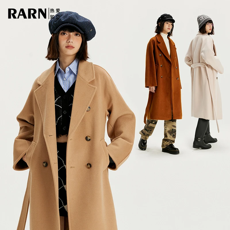 【赵圆瑗专属】RARN/热爱如你秋冬双排扣长款羊毛大衣外套