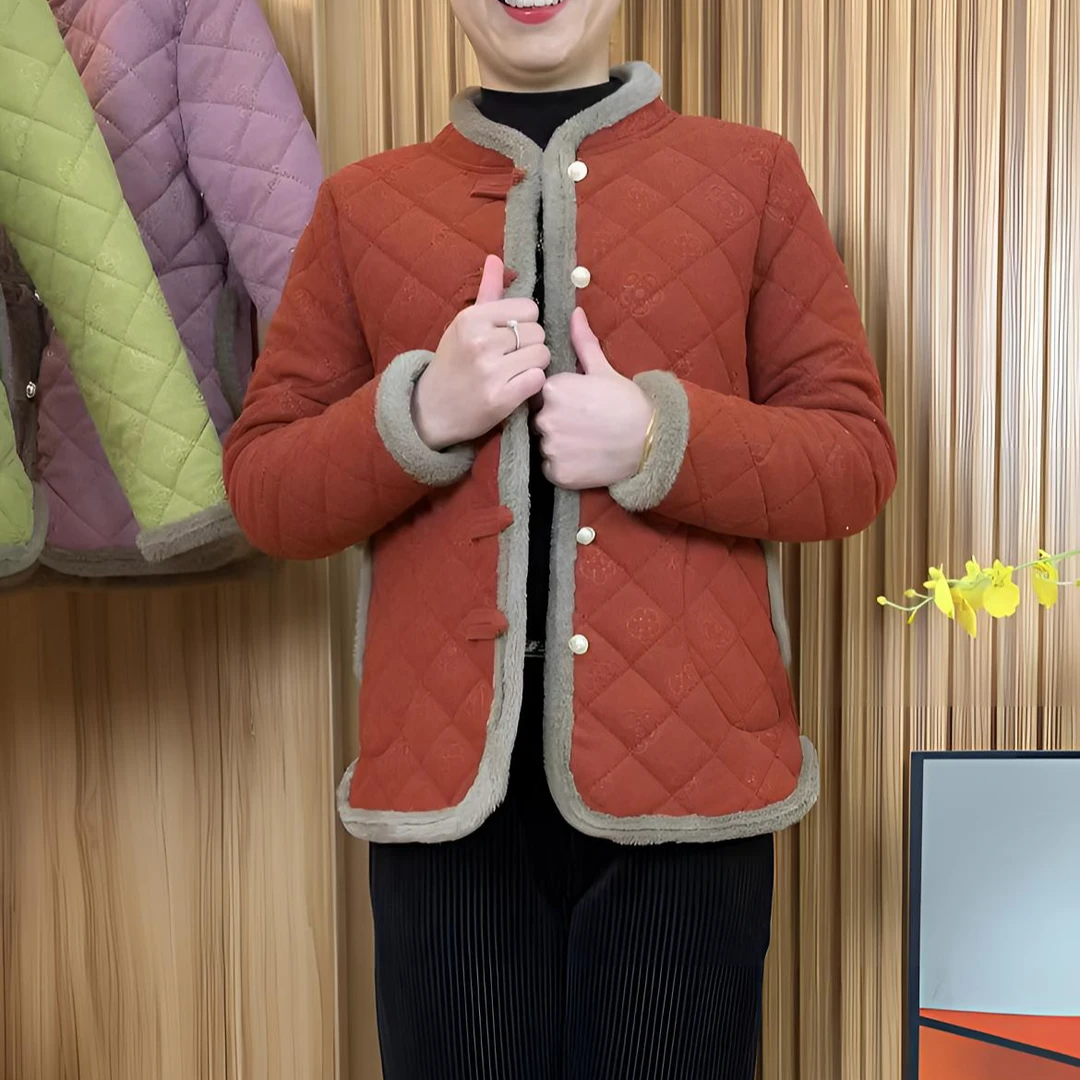 时尚冬季常规棉服加绒加厚中老年女装复古盘扣加绒网红保暖