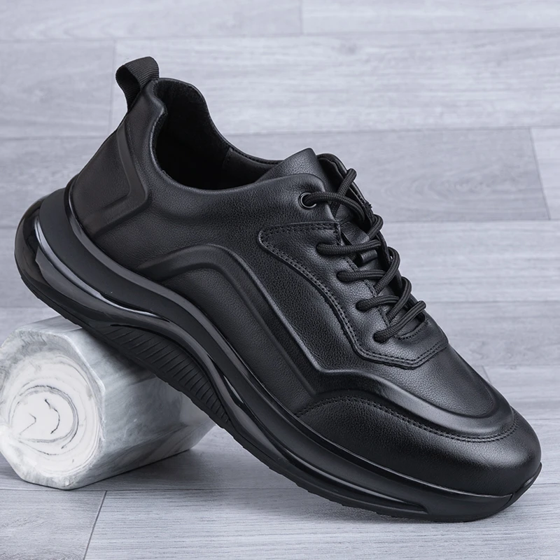 真皮休闲鞋跑步鞋气垫底运动皮鞋款头层牛皮时尚潮流软皮透气男鞋