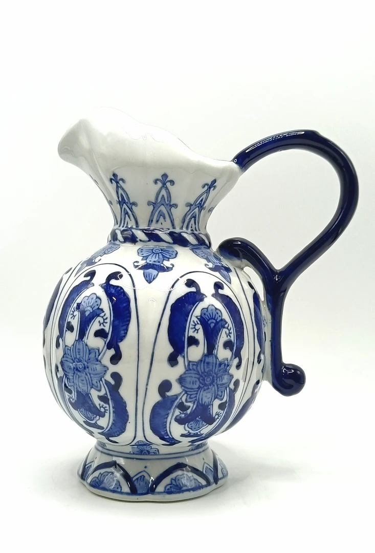 中式青花手绘奶壶花瓶耐高温可水培民宿客厅玄关博古架摆件