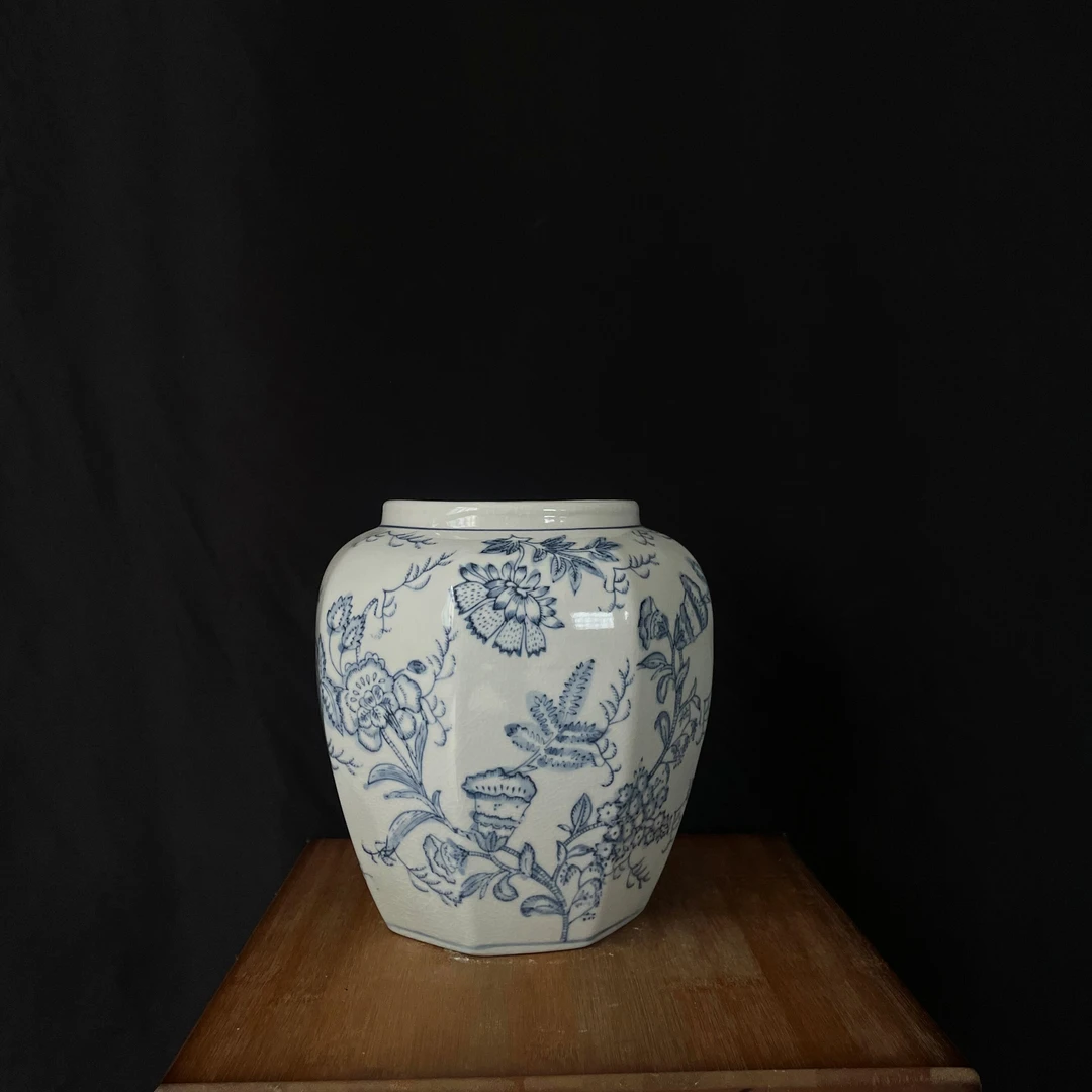 【实拍】青花冰裂纹淡青花宽口花瓶 花店定制款 中古风可水培