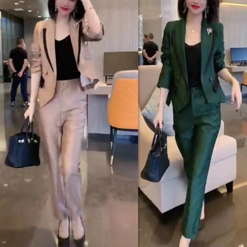 2024秋季新款气质显瘦女神时尚西装两件套翻领长袖长裤修身显瘦