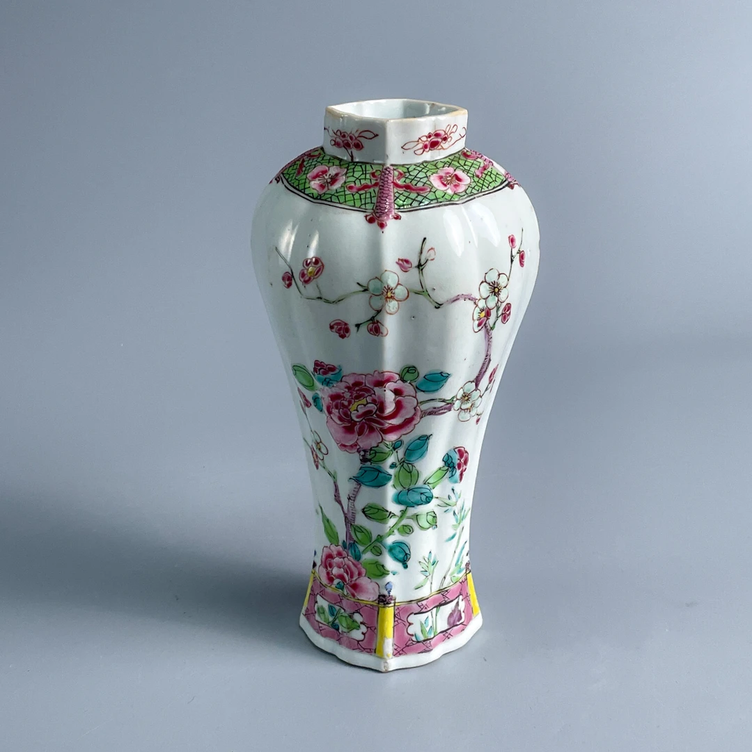 瓷器/古董清雍正粉彩花卉纹瓜棱瓶-M2XLD002968/收藏/文物/绣花张