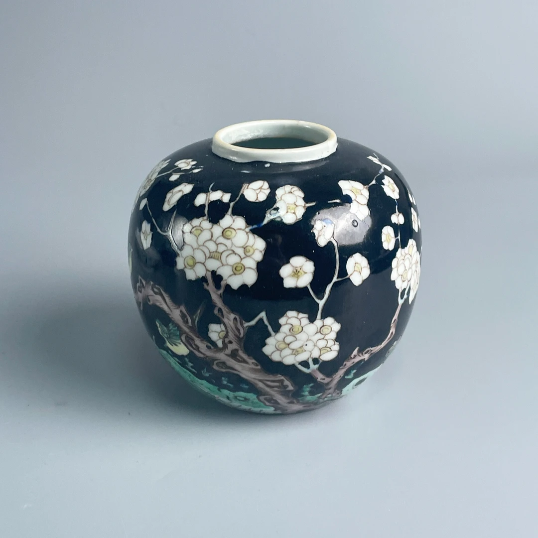 瓷器/古董民国黑底冰梅小罐-M2XKO002966/收藏/文物/绣花张