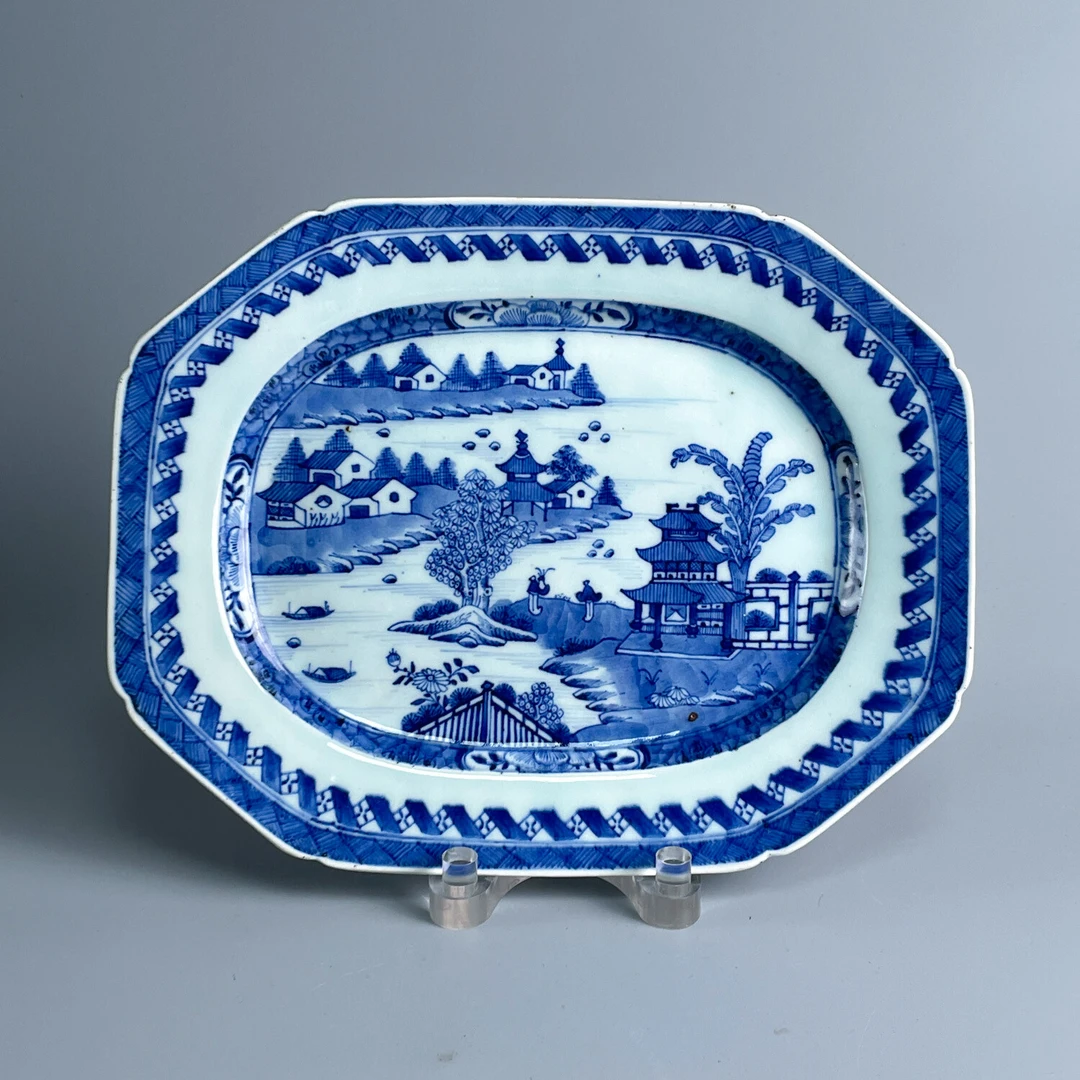 瓷器/古董乾隆青花亭台楼阁大方盘-M2XK6008828/收藏/文物/绣花张