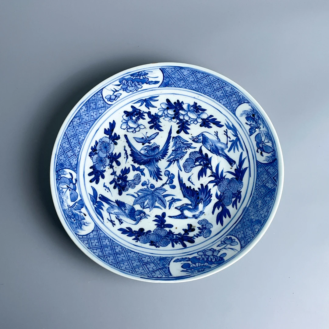 瓷器/古董清道光青花花卉纹赏盘-M2XKU006566/收藏/文物/绣花张