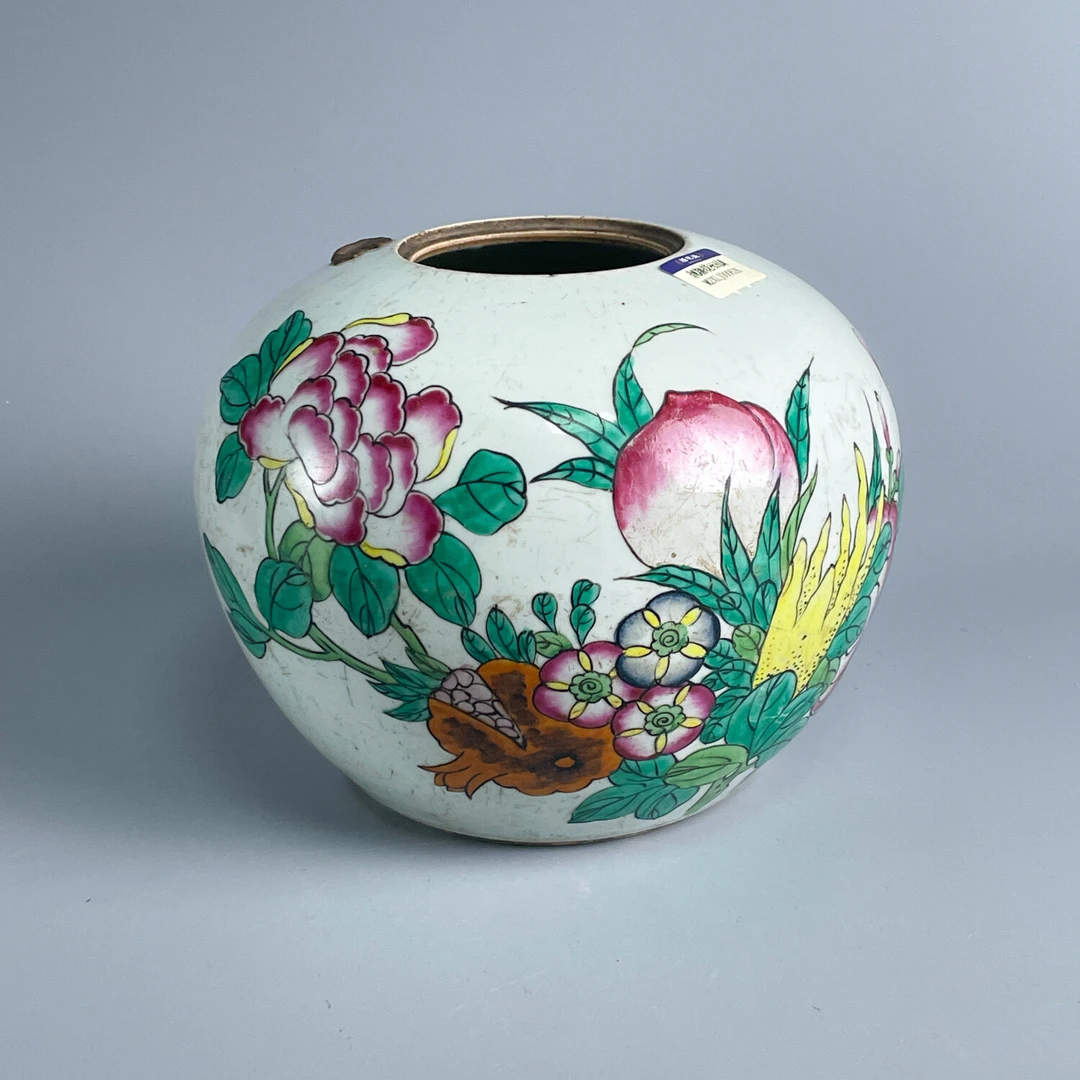 瓷器/古董清晚期粉彩花卉纹西瓜罐-M2XLJ000626/收藏/文物/绣花张