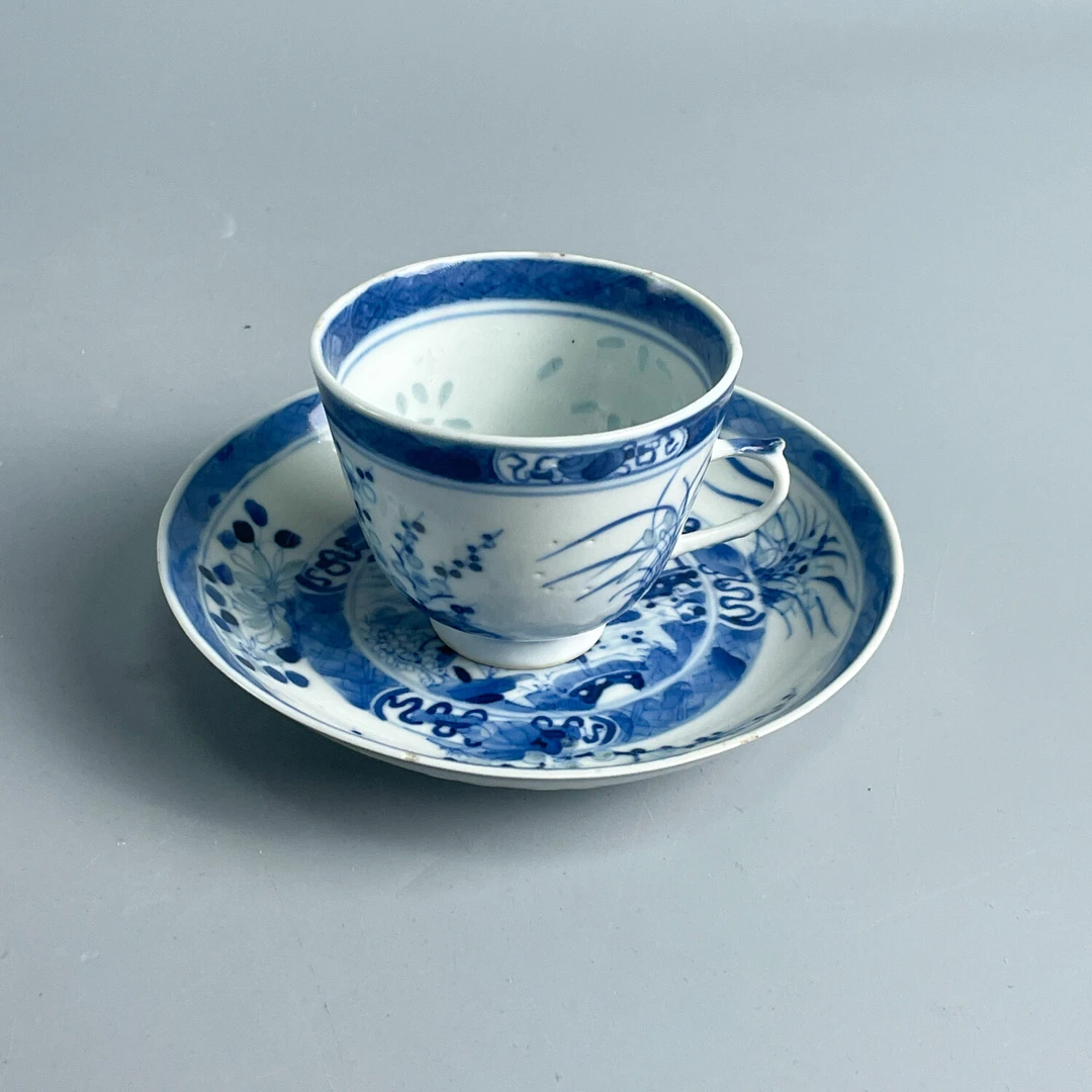 瓷器/古董光绪青花亭台楼阁杯碟M2XLF003D08古玩收藏/文物/绣花张