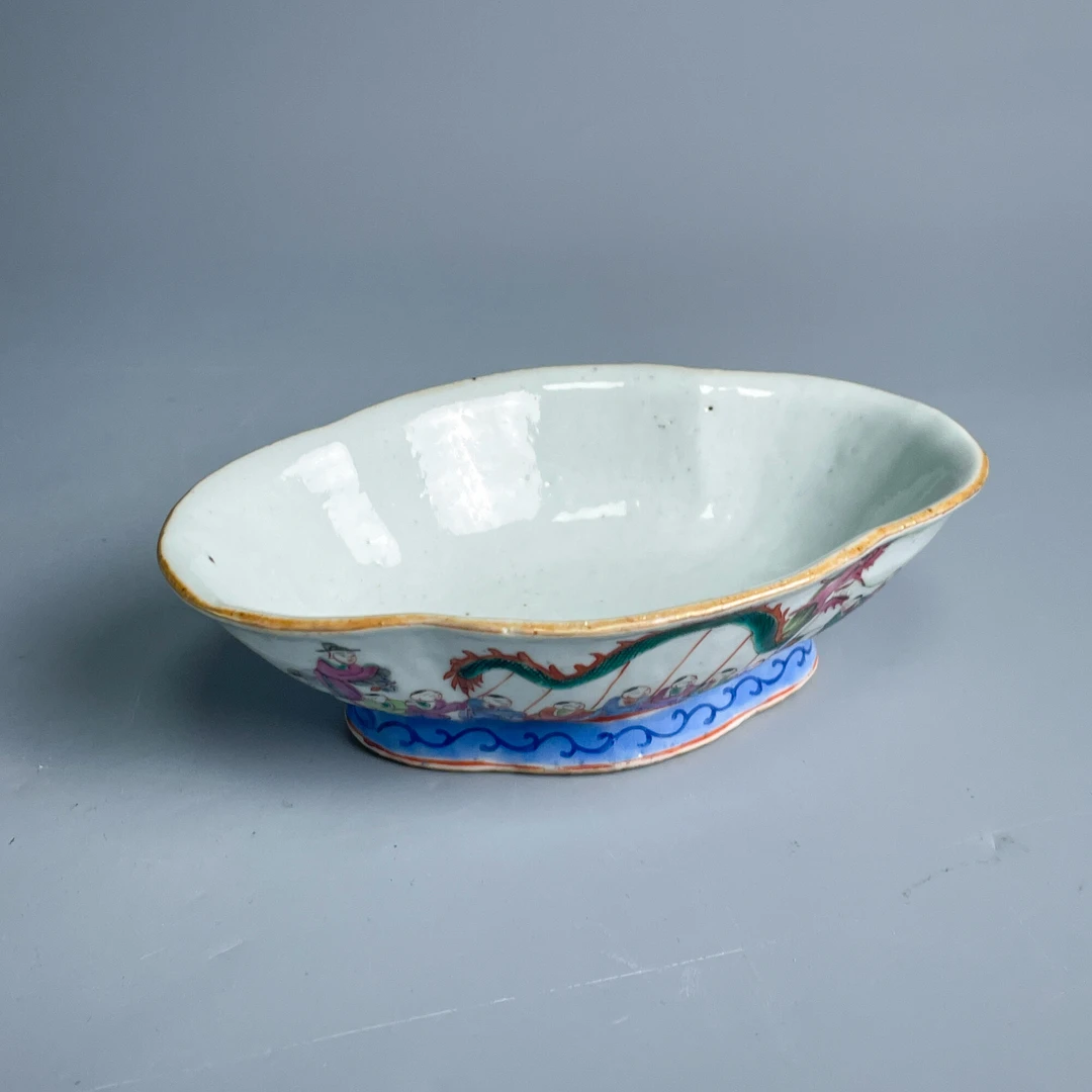 瓷器/古董清晚期粉彩人物纹供盘M2XJV000258古玩收藏/文物/绣花张