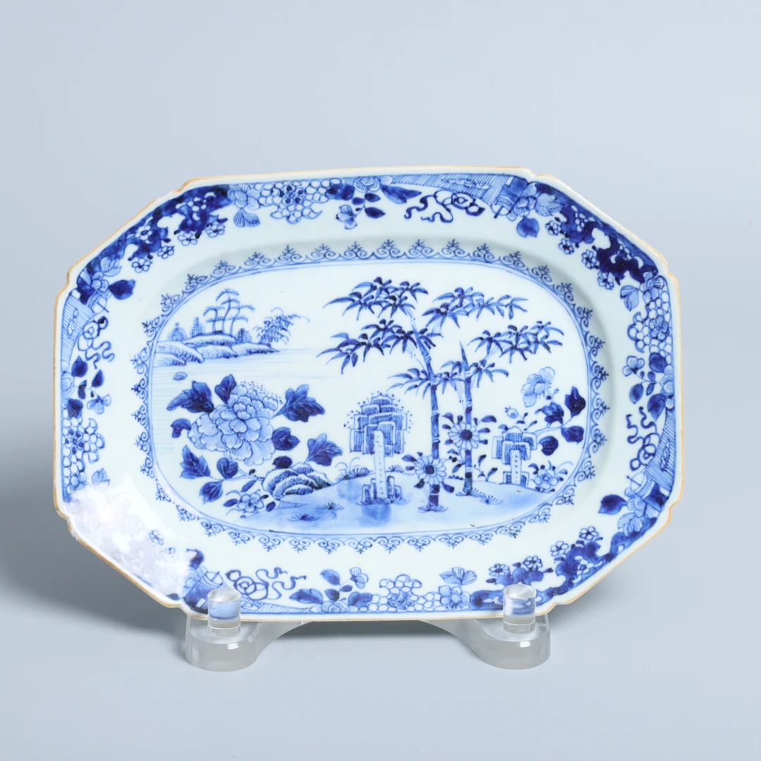 古董青花花卉八方盘乾隆/收藏/文物传承/瓷器/绣花张-M23LV05AF58