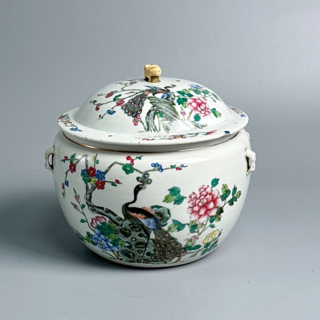 瓷器/古董光绪粉彩花鸟四系盖罐M2XEN006258古玩/收藏/文物绣花张