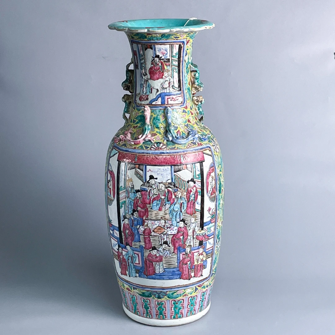 瓷器/古董清同治粉彩开窗人物纹大瓶M2XJY001216收藏/文物/绣花张