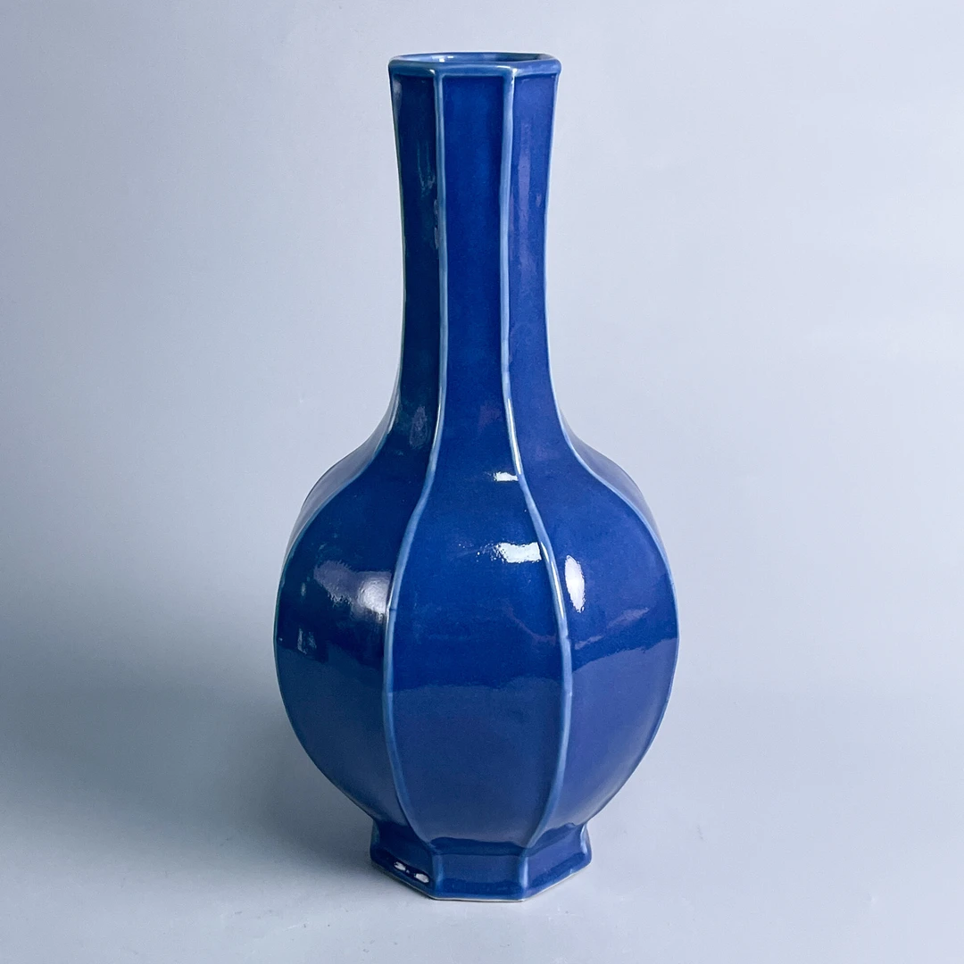 dj1.6w-wk2w清光绪 蓝釉八方长颈瓶-M2XJY008839/