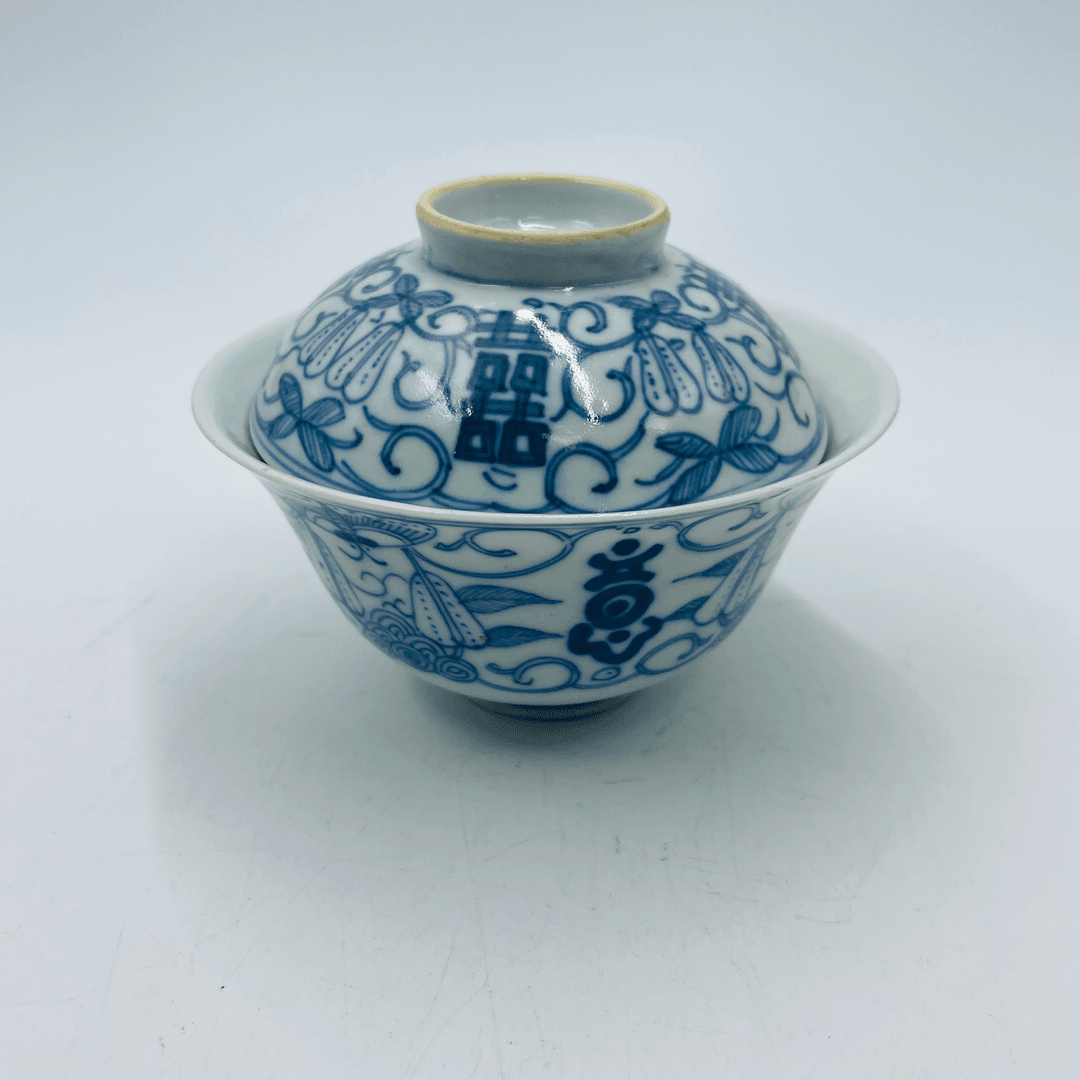 古董 道光 青花喜字盖碗M2XAX077799 -古董收藏/绣花张