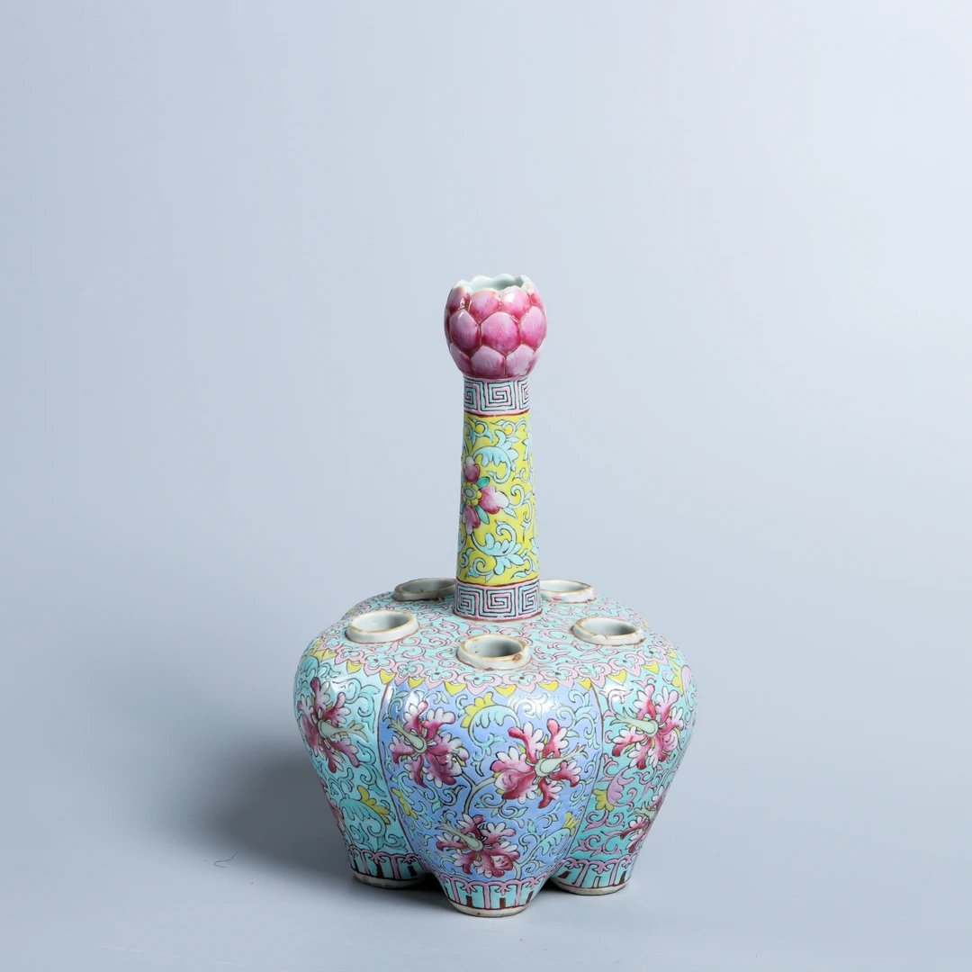 瓷器/古董清光绪粉彩宝相花五管瓶M2XHO009668收藏/文物/绣花张