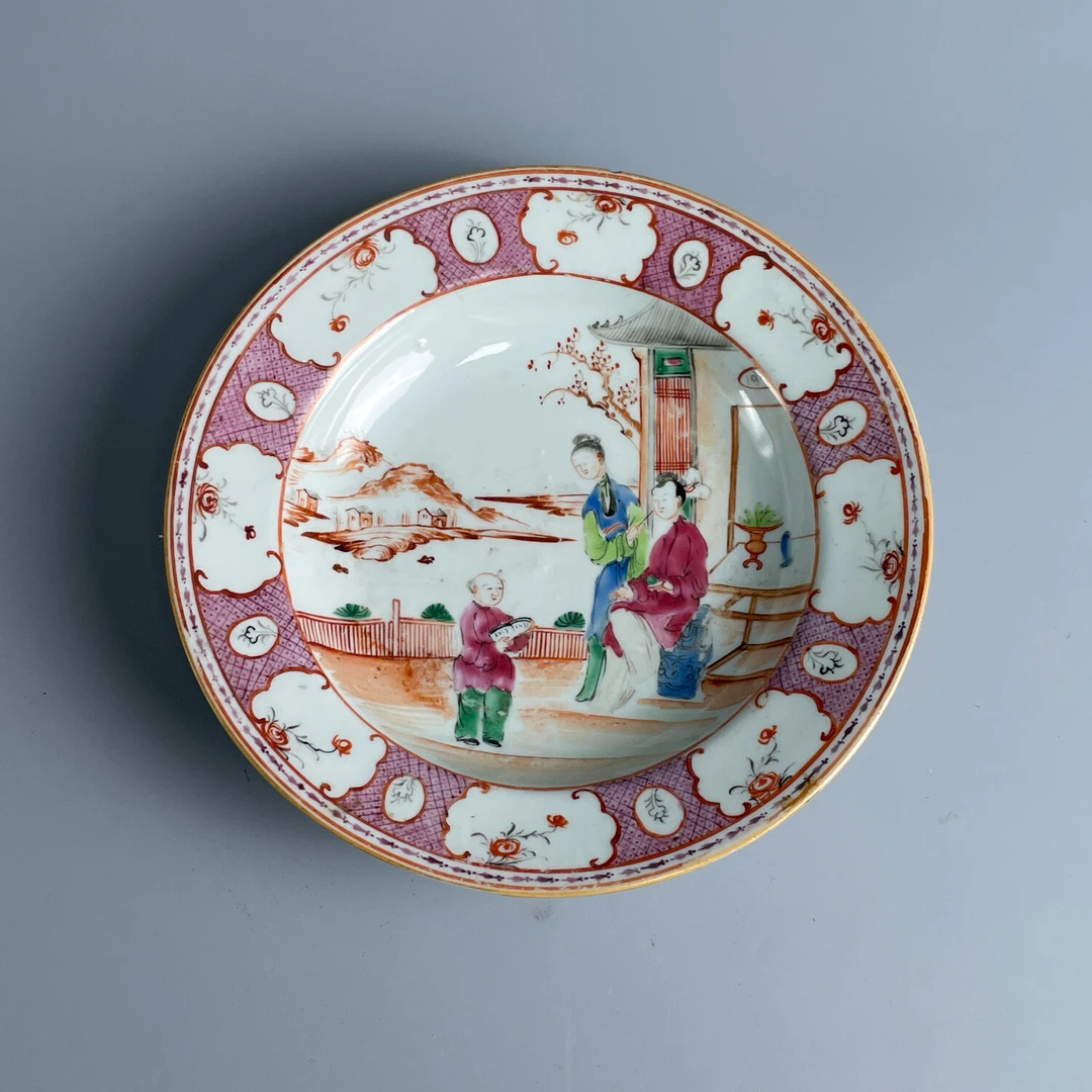 瓷器/古董清乾隆粉彩人物纹盘-M2XKZ002118/收藏/文物/绣花张