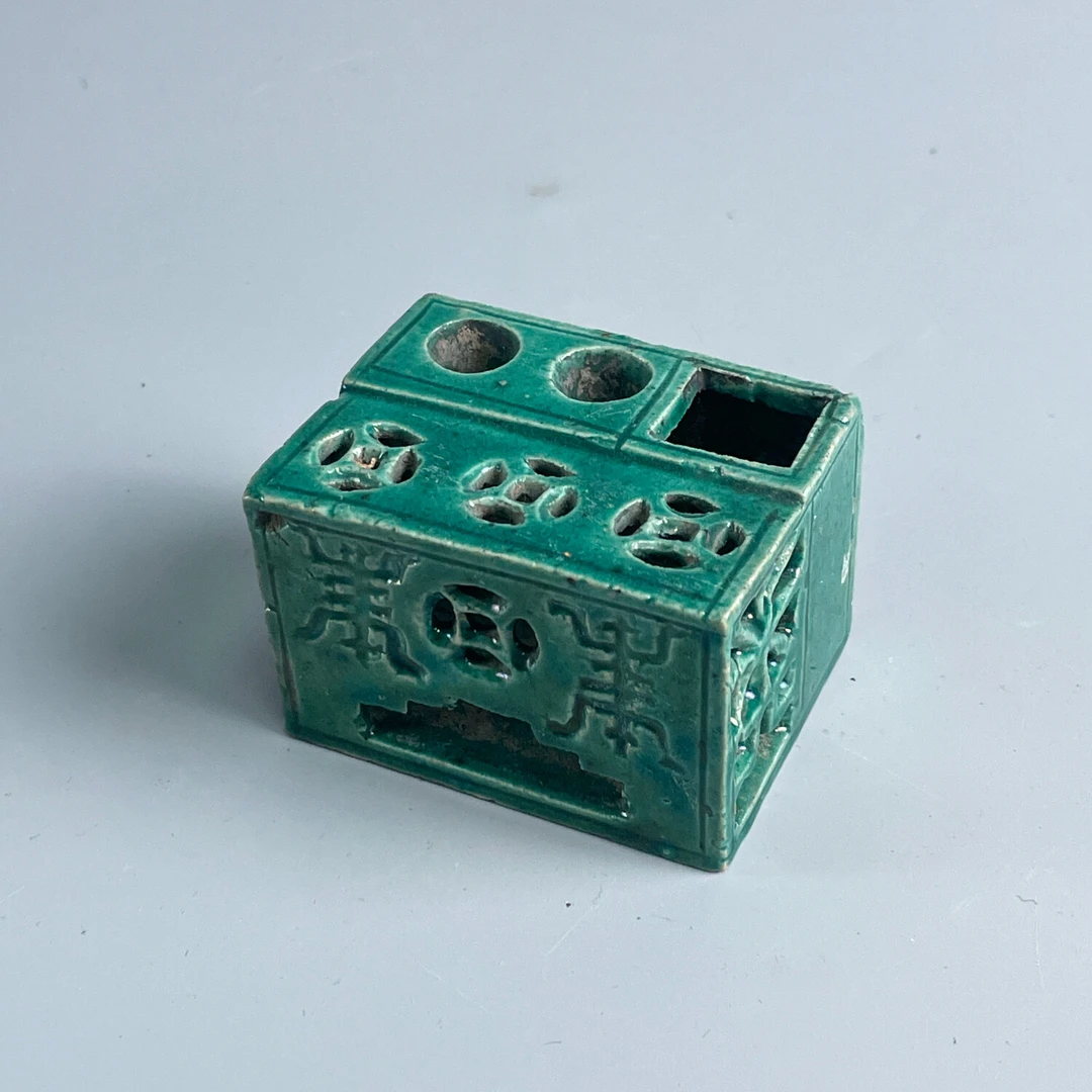 瓷器/古董清光绪绿釉镂空笔插-M2XK5001E76/收藏/文物/绣花张