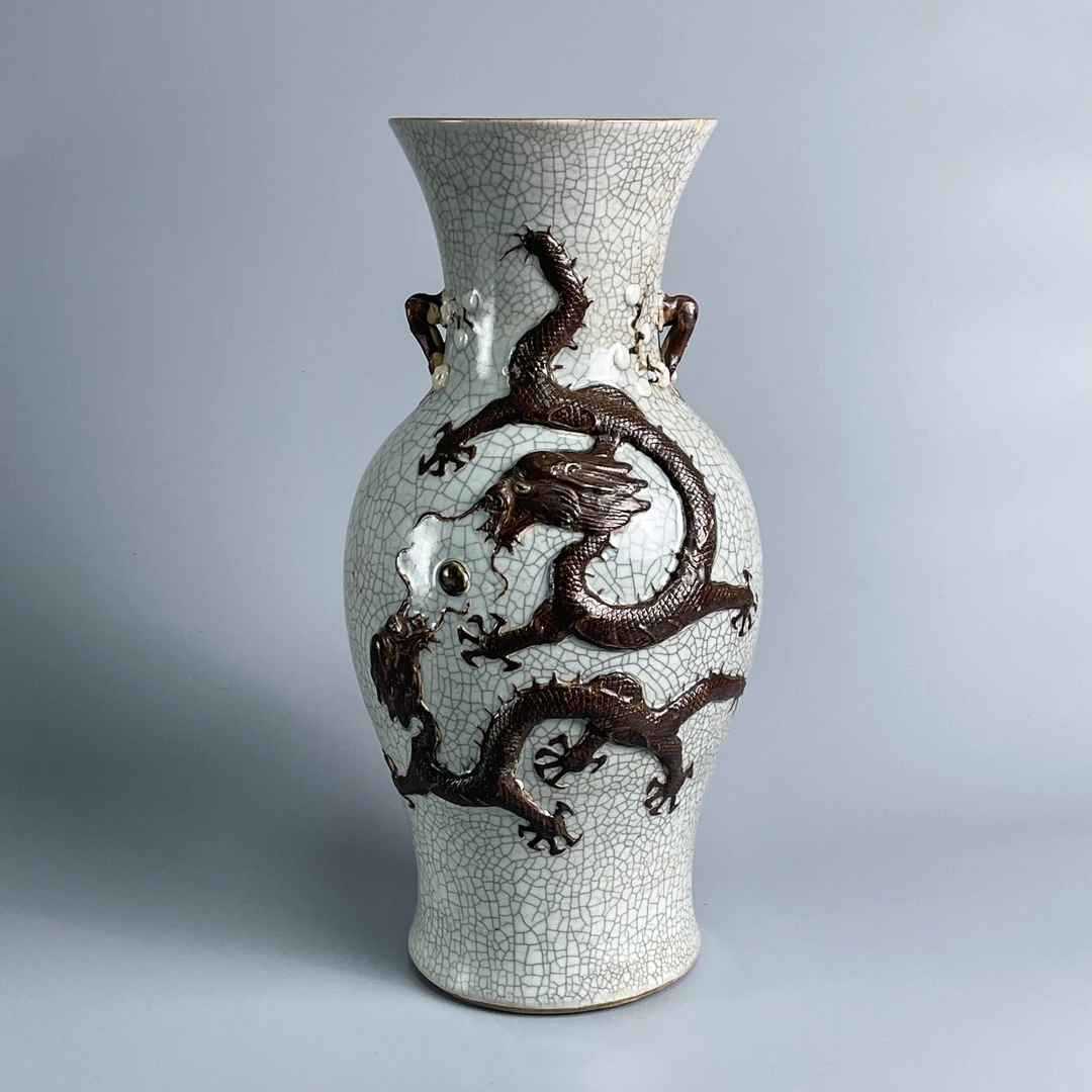 瓷器/古董清道光哥釉双龙争珠瓶-M2XKL002B06/收藏/文物/绣花张