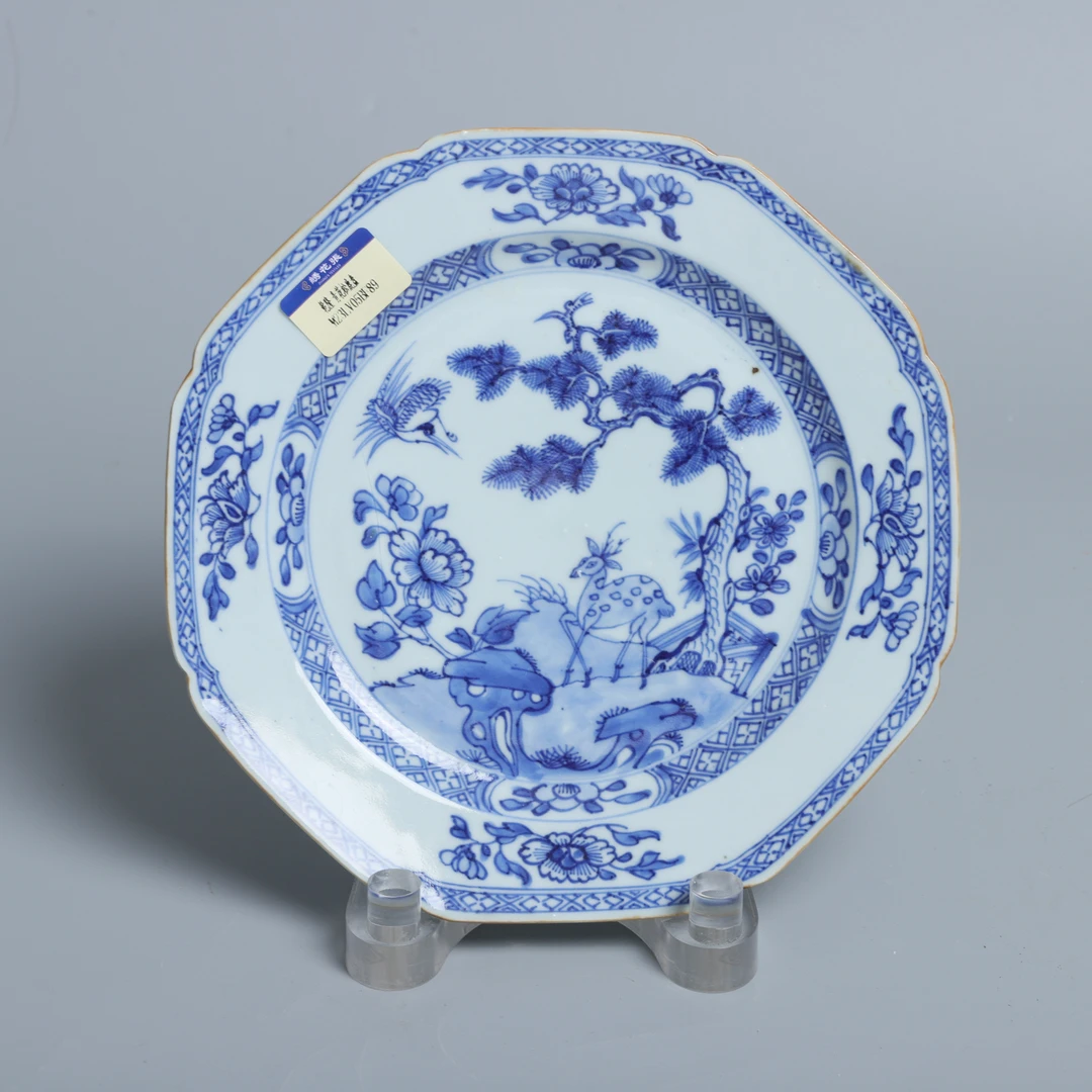 古董青花松鹿盘乾隆/收藏/传承/老物件/陶瓷/绣花张M23LV05BF89