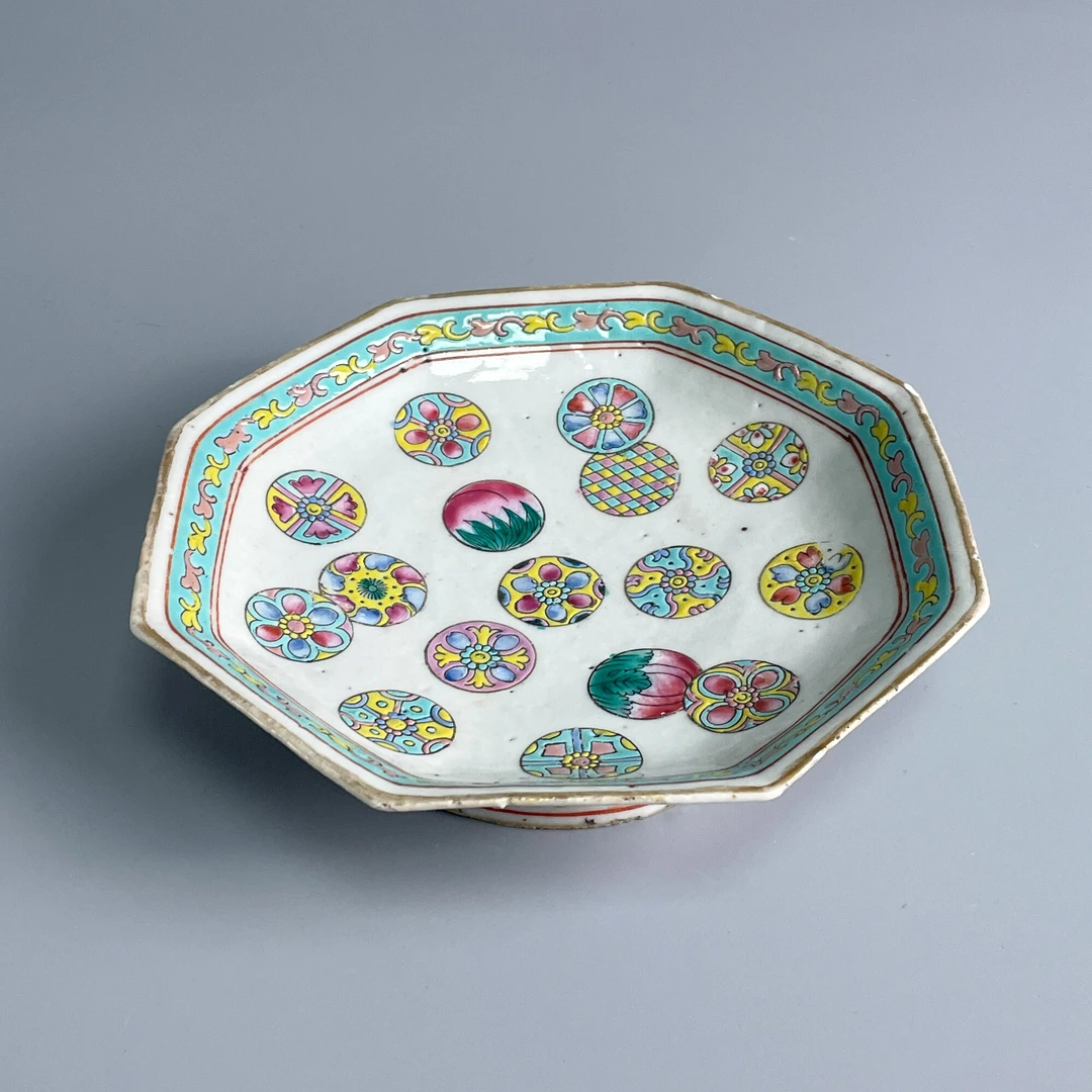 瓷器/古董清光绪粉彩皮球花六方供盘M2XKF003B88收藏/文物/绣花张