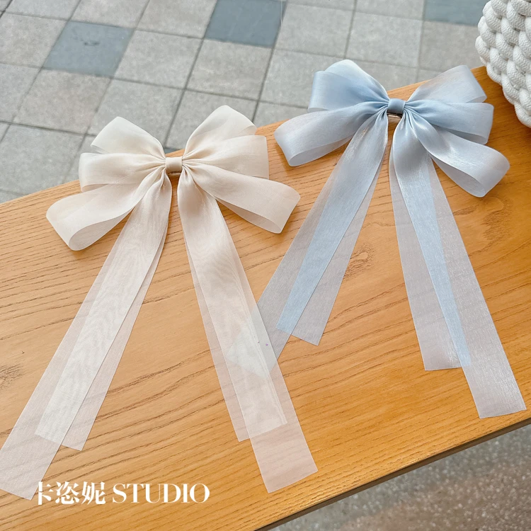 纯手工大蝴蝶结飘带发夹女气质后脑勺高级感马尾顶夹超仙网红发卡