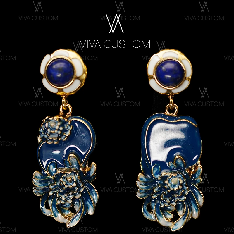 合金耳饰 （精工系列）不规则蓝色雕花耳钉