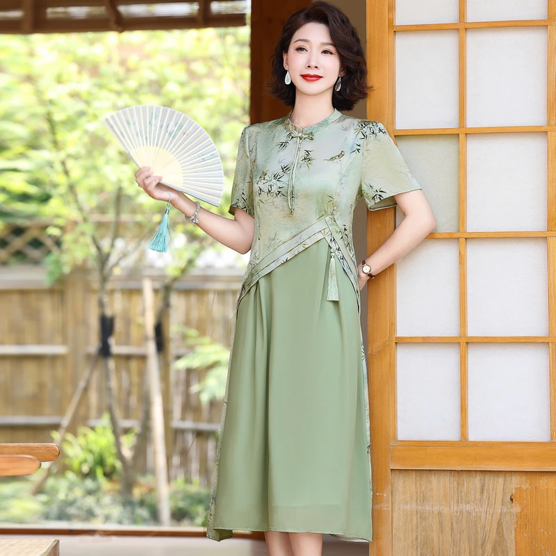 年轻妈妈夏装连衣裙2024新款洋气高贵40岁50中年女装短袖气质裙子