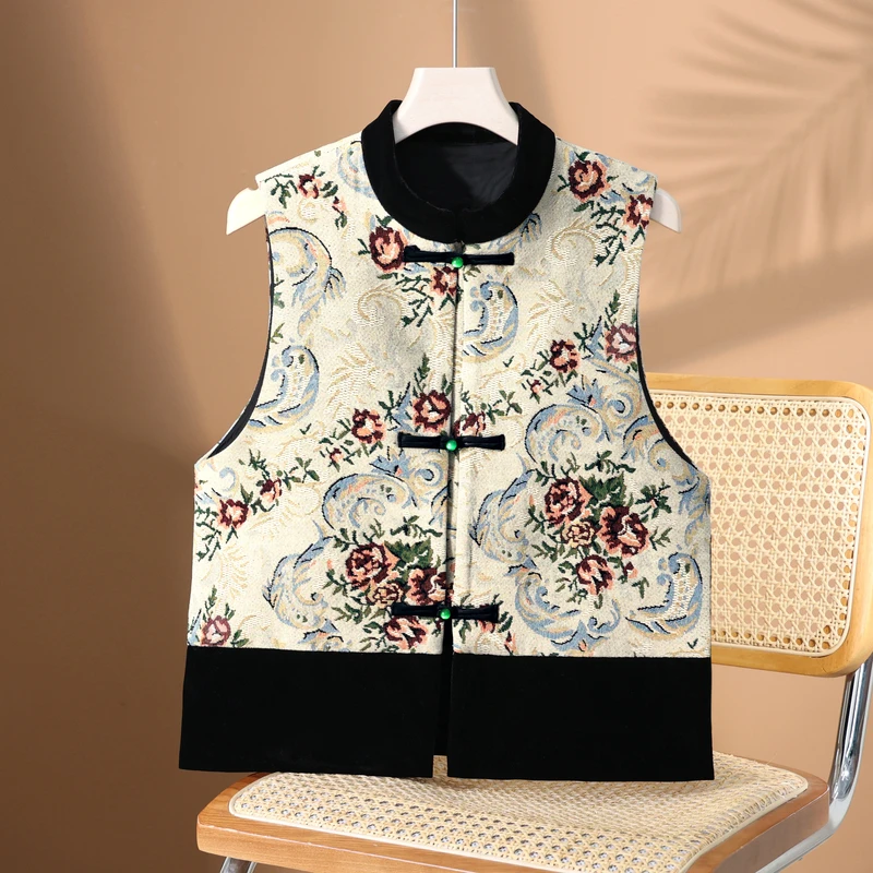 新中式宽松时尚百搭短款上衣棉坎肩休闲中国风民族风盘扣小马甲女