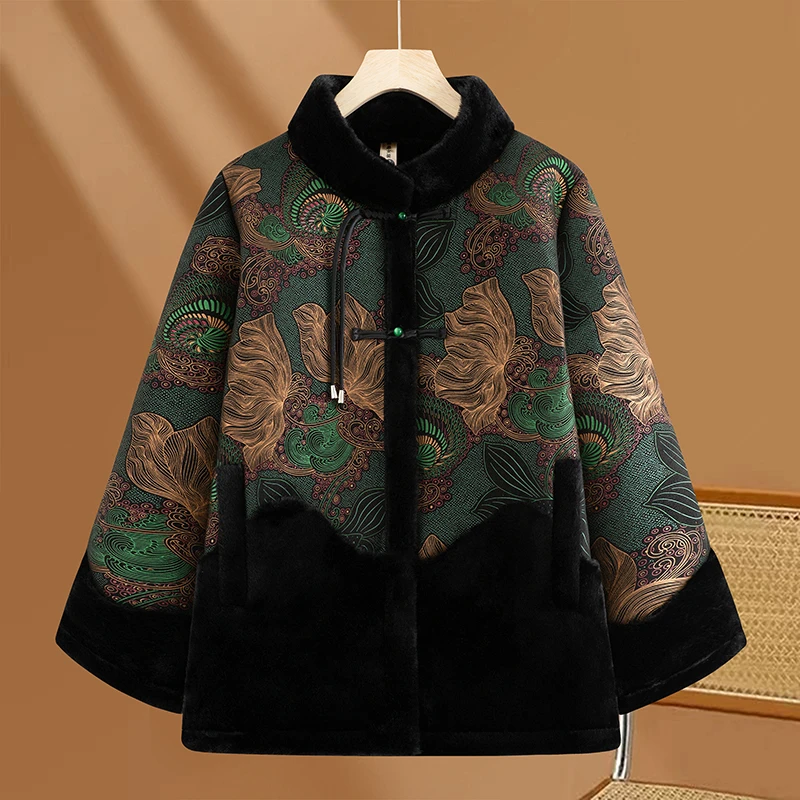 妈妈冬装水貂绒外套中老年人皮毛一体大衣奶奶秋冬加绒加厚棉服女