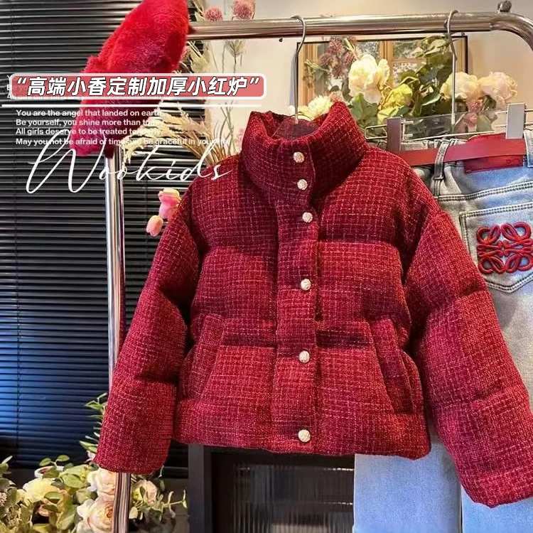 女童冬季洋气小香风外套儿童时尚韩版加厚保暖上衣棉服AWA058鱼