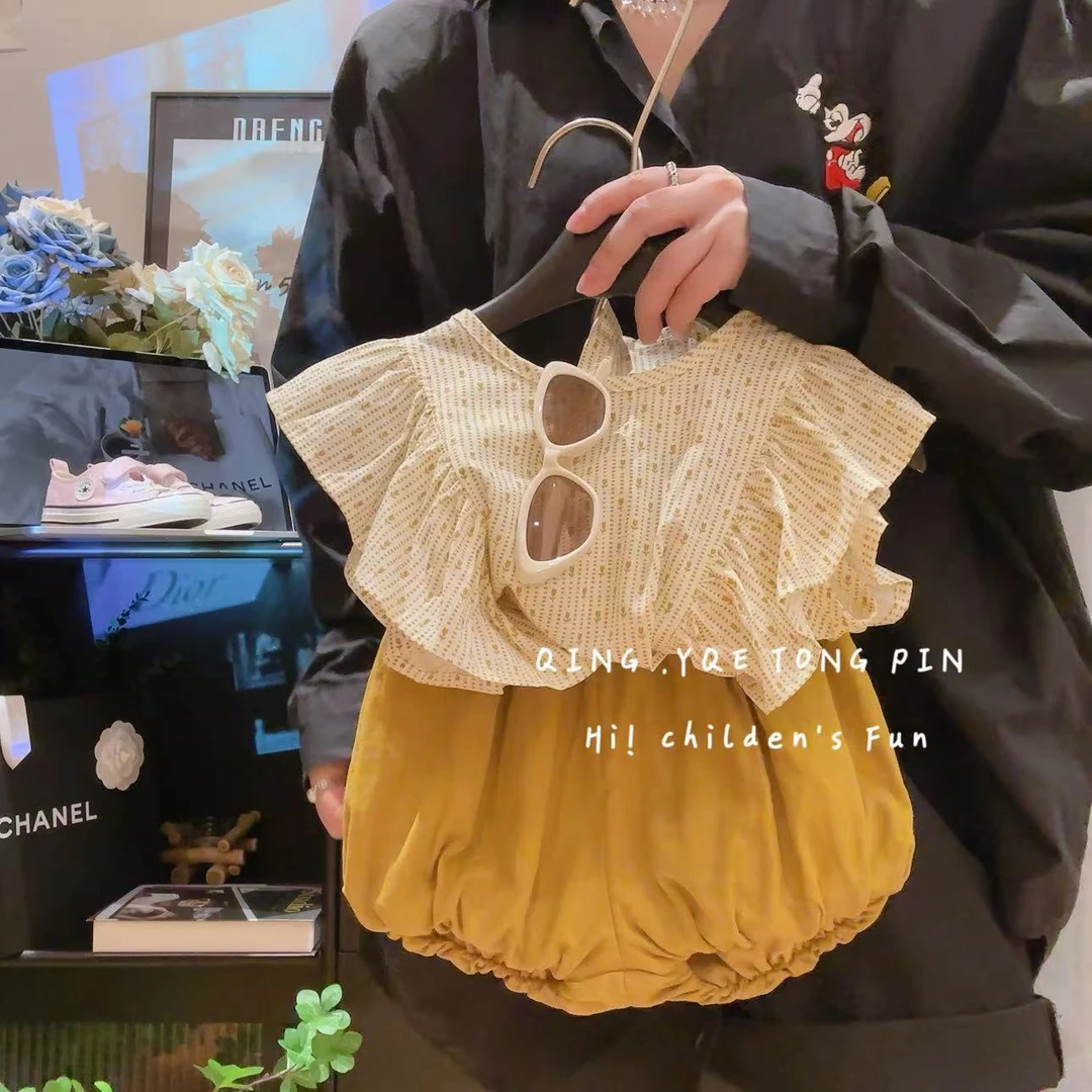 女童夏季套装儿童洋气时髦碎花衬衫花苞短裤森系两件套L55131啦