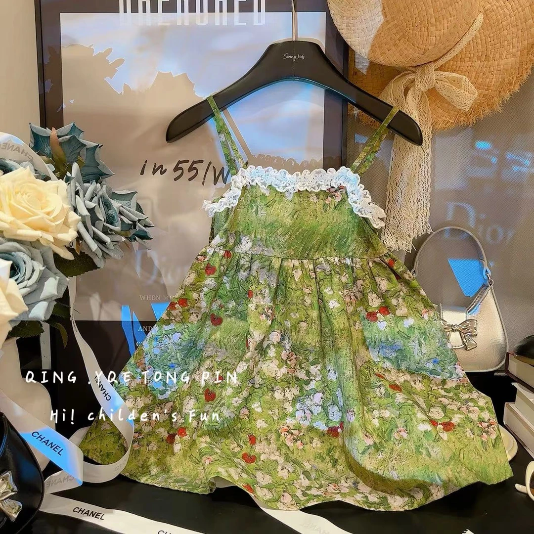 女童夏季连衣裙儿童洋气裙子法式碎花满印吊带女宝公主裙DZ003啦