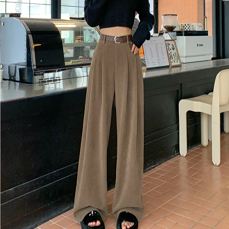 2024秋冬季新款宽松阔腿裤高腰时尚百搭垂感拖地时尚显瘦直筒裤女