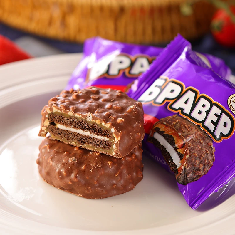 俄罗斯巧克力夹心饼干阿孔特牌冰淇淋牛奶焦糖味休闲零食品450克