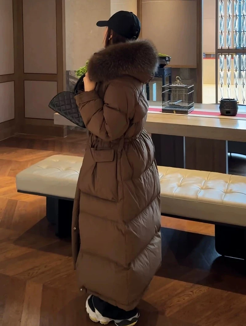 【战袍款】加厚保暖加长款貉子毛领休闲百搭收腰韩版过膝连帽