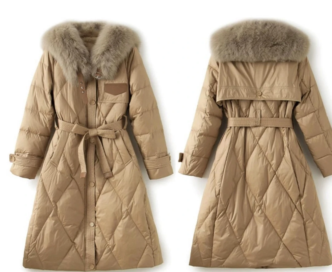 2024冬装新款时尚洋气大狐狸毛领收腰显瘦长款羽绒服女加厚韩版