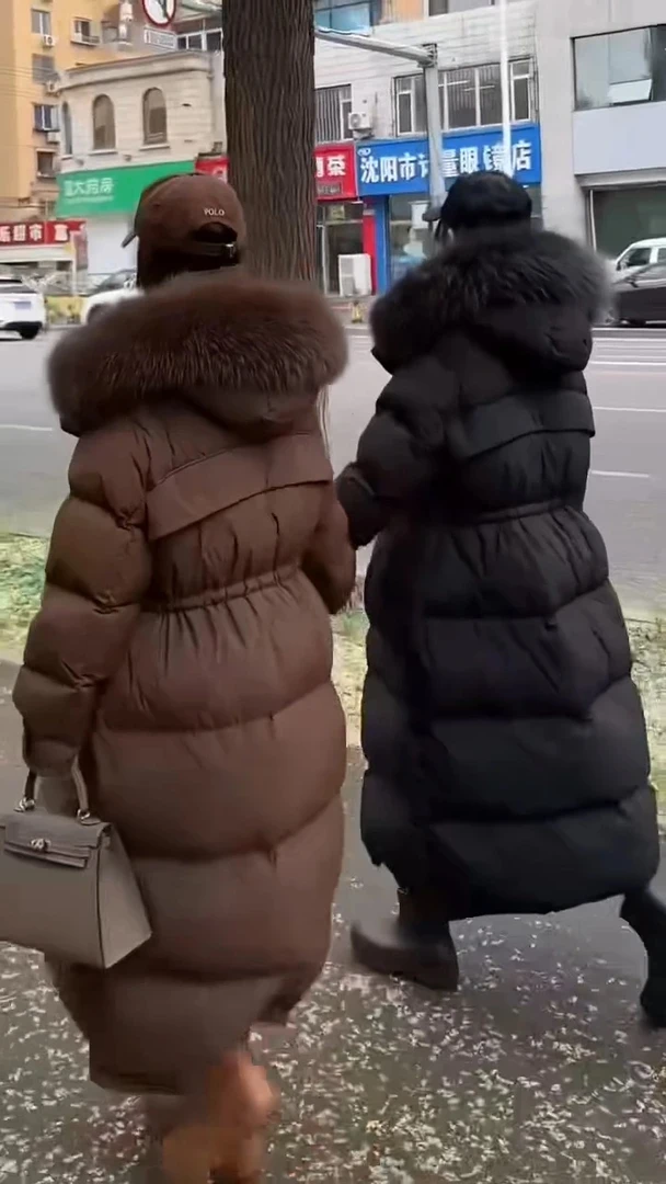 2024【战袍款】加厚保暖加长款貉子毛领百搭收腰韩版过膝连帽8804#