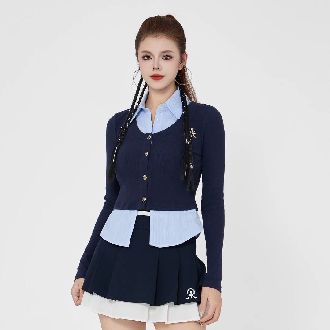 ANPK辣妹假两件翻领长袖T恤 AD153I7113