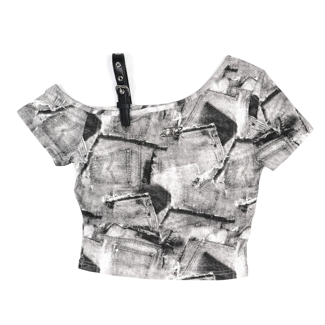 ANPK短款时尚夏季甜酷辣妹设计感复古T恤AD121X8337