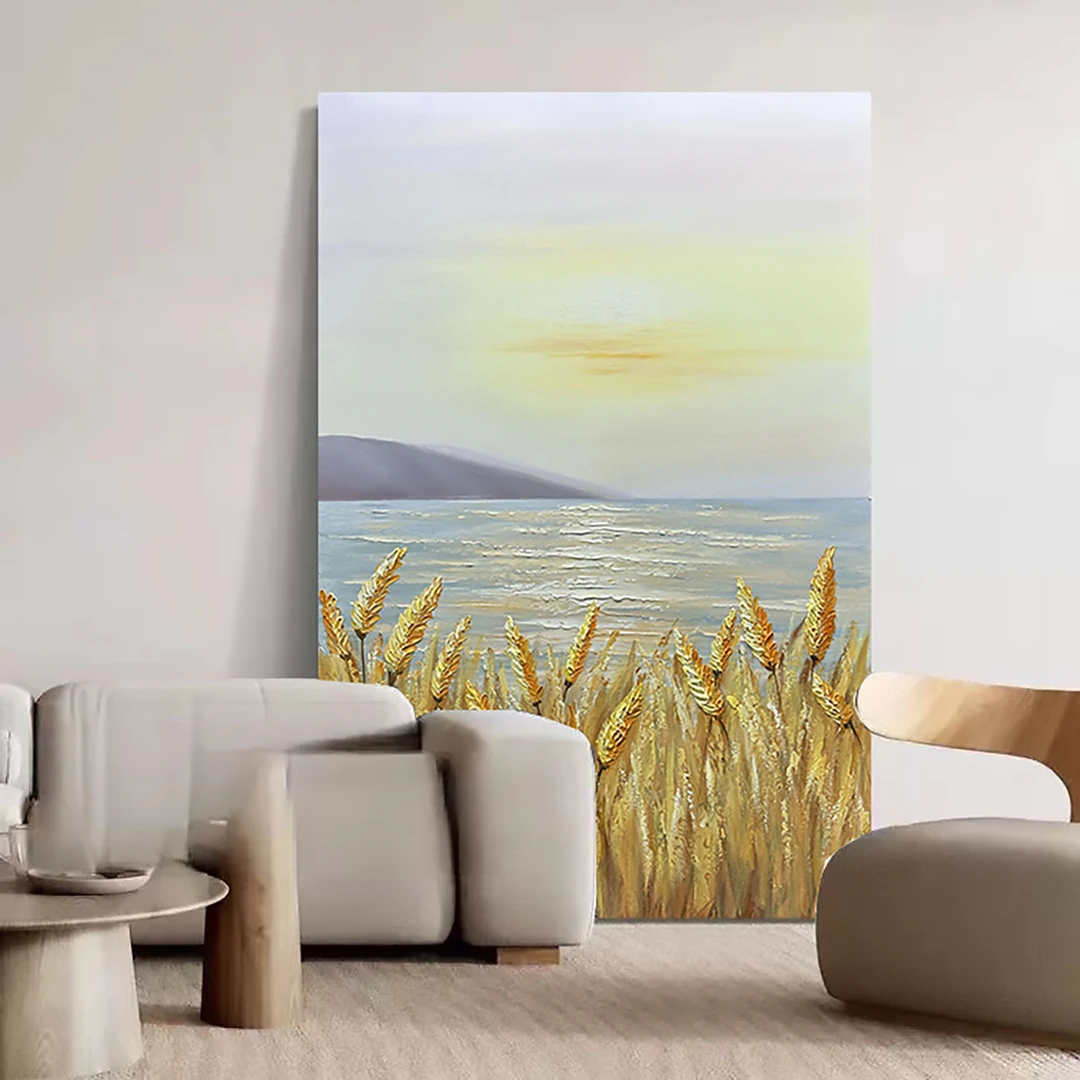 （丰收麦穗）纯手绘油画现代简约客厅落地风景装饰画挂画玄关肌理画