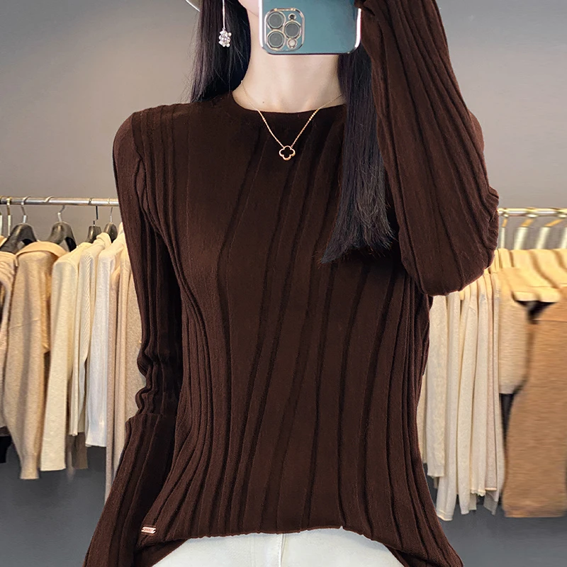 2024秋冬新款乱坑圆领毛衣打底衫亲肤柔软打底衫长袖显瘦套头毛衫