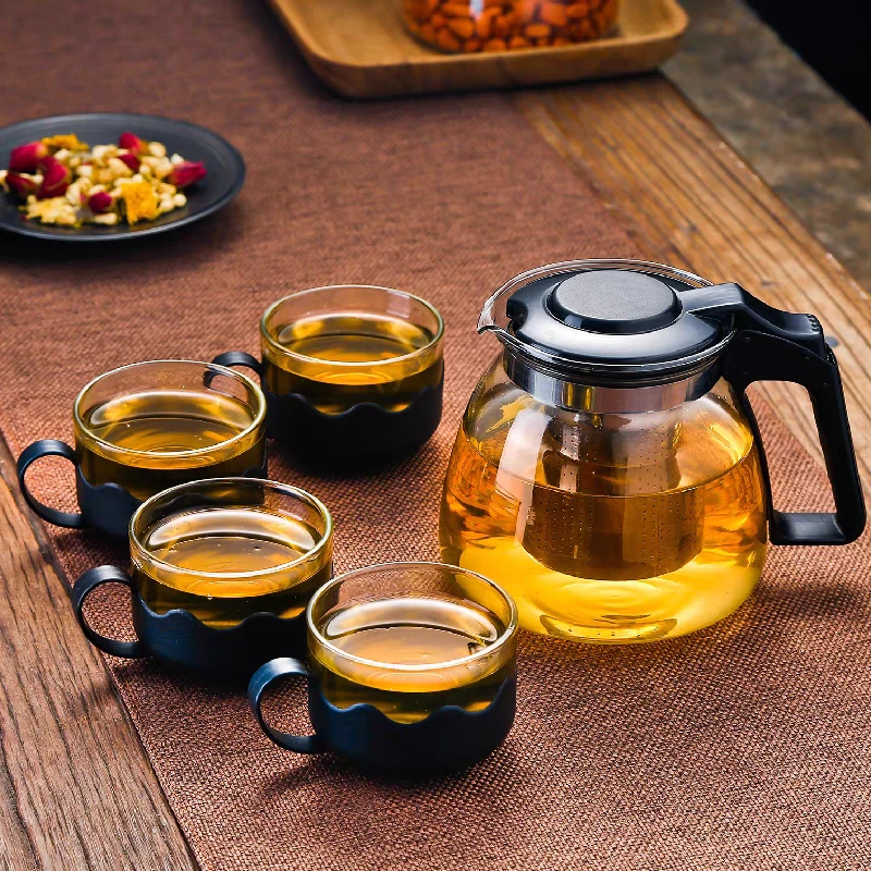5件套包邮一壶四杯茶具透明家用耐热带盖水具套装功夫泡茶壶茶漏