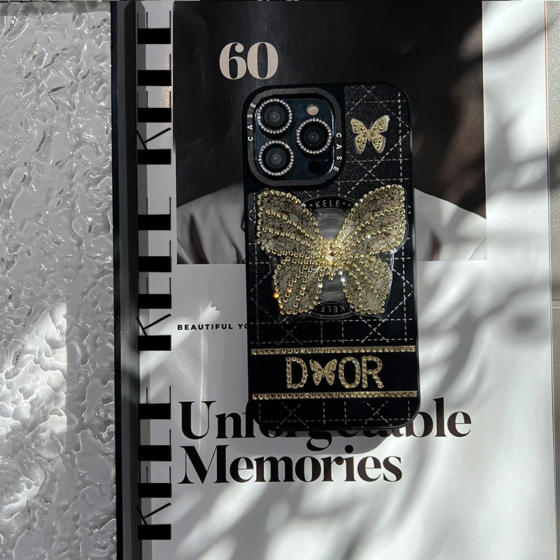 【磁吸高定点钻-藤格蝴蝶】苹果12 13 14 15promax手工点钻手机壳