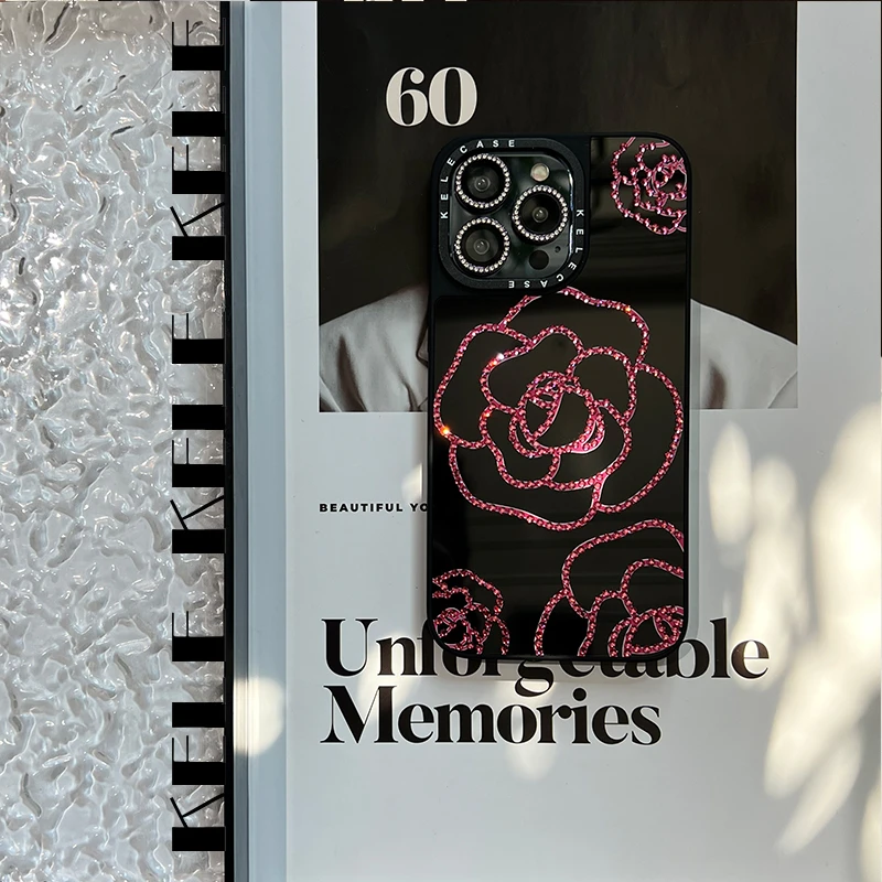 【KELE-玫红山茶花】适用于苹果12 13 14 15promax手工手机壳