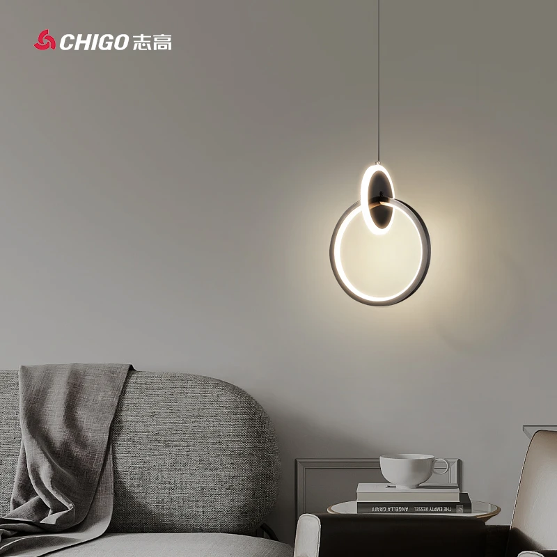 主卧床头北欧吊灯现代简约创意客厅房间圆形背景墙轻奢极简小吊灯