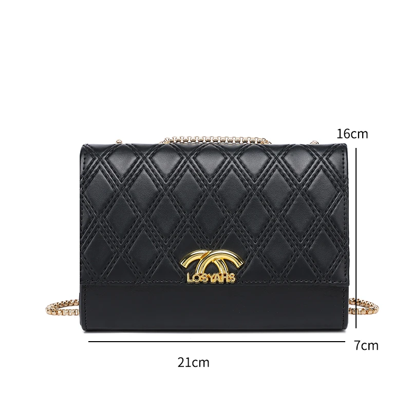 小香风时尚女士单肩包百搭轻奢CC菱格黑色经典斜跨包小方包H121